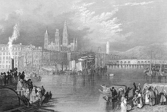 Rouen en 1840 - gravure reproduite et restaurée numériquement par © Norbert Pousseur