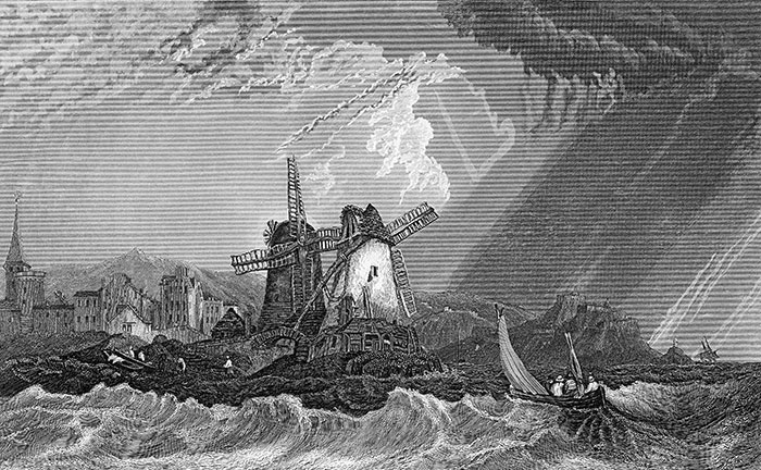 St Malo sous l'orage vers 1840 - gravure reproduite et restaurée numériquement par  © Norbert Pousseur