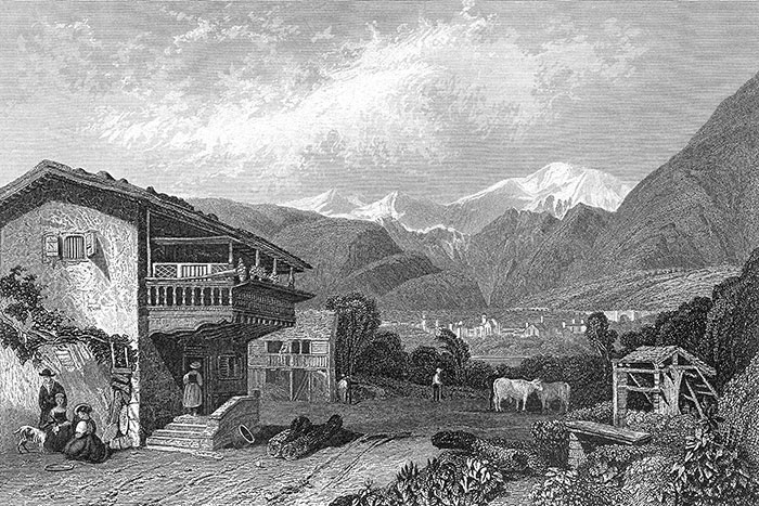 La vallée de Brigue en Suisse - gravure reproduite et restaurée numériquement par © Norbert Pousseur