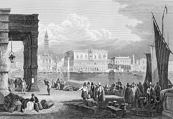 Venise vers 1840 - gravure reproduite et restaurée numériquement par © Norbert Pousseur