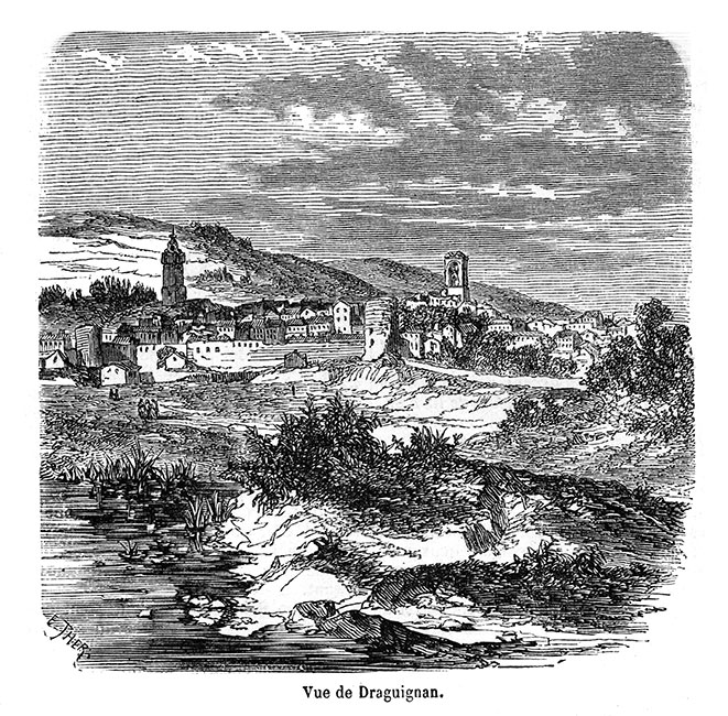 Draguignan vers 1880 - gravure reproduite et restaurée par © Norbert Pousseur