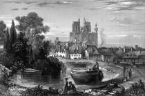 Zoom sur Abbeville vers 1830, gravure d'Adolphe Rouargue reproduite et restaurée numériquement par © Norbert Pousseur