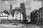 Zoom sur la Place centrale d'Abbeville vers 1850 - gravure de Rouargue reproduite et restaurée numériquement par © Norbert Pousseur