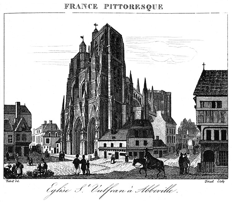 Eglise St Vulfran d'Abbeville  vers 1850 - gravure reproduite et restaurée numériquement par © Norbert Pousseur