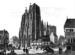Zoom sur l'Eglise St Vulfran d'Abbeville  vers 1850 - gravure reproduite et restaurée numériquement par © Norbert Pousseur
