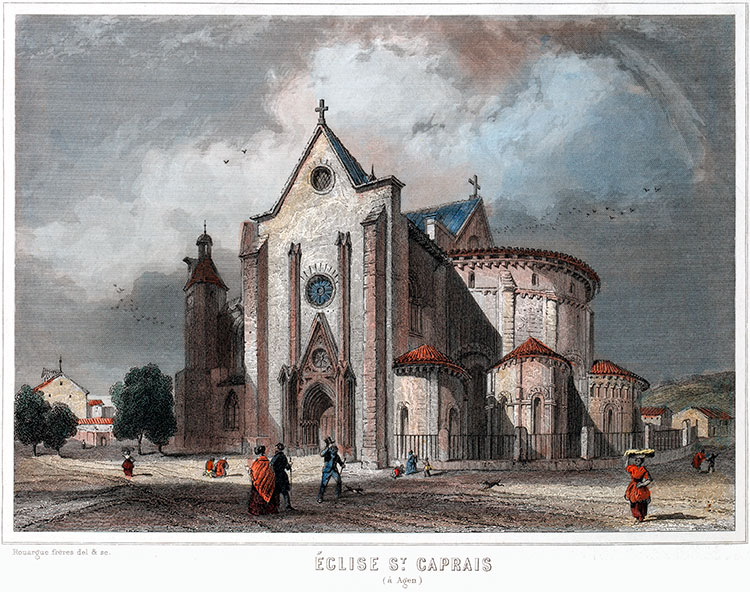 La cathédrale St Caprais  d'Agen - gravure de Rouargue frères reproduite et restaurée numériquement par © Norbert Pousseur