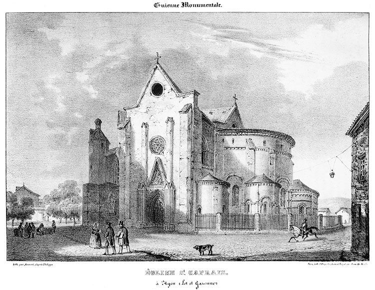 St Caprais à Agen vers 1840 - gravure reproduite et restaurée numériquement par © Norbert Pousseur