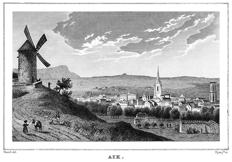 Vue gnérale d'Aix en Provence vers 1830 - gravure reproduite et restaurée numériquement par © Norbert Pousseur