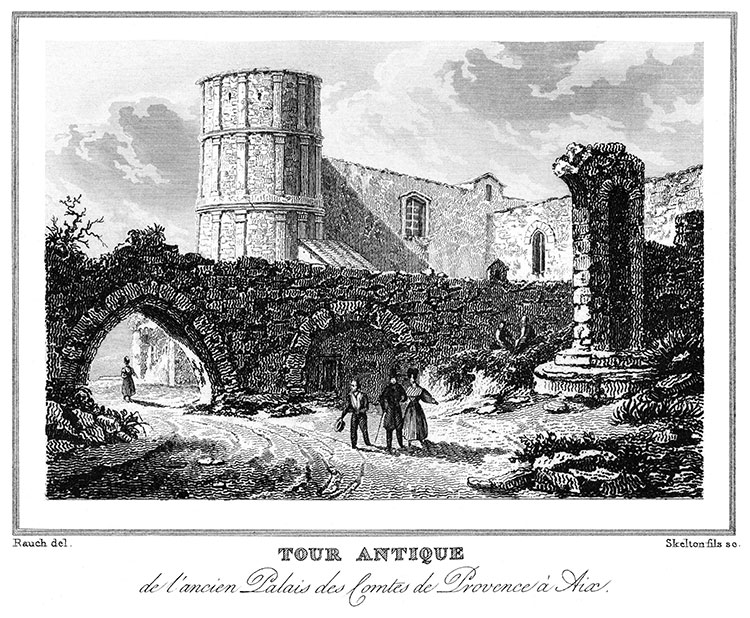 Tour Antique à Aix en Provence vers 1830 - gravure reproduite et restaurée numériquement par © Norbert Pousseur