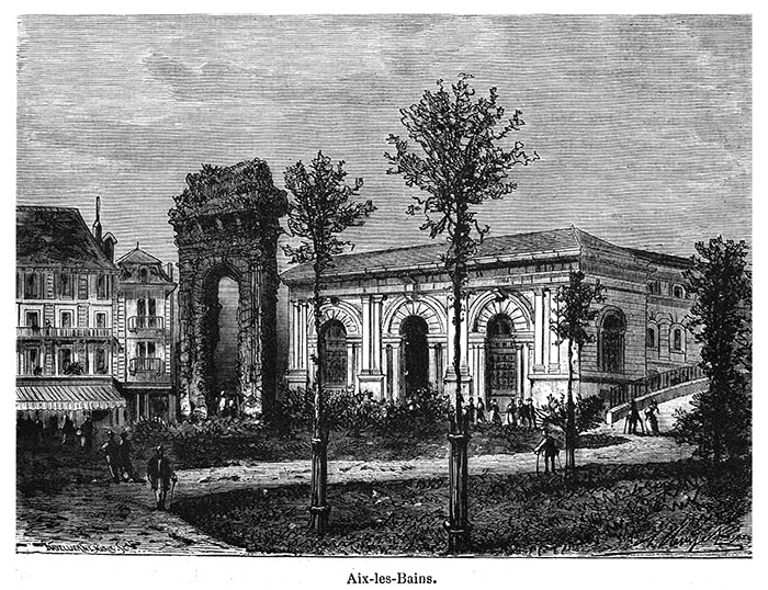 Ancien Arc de triomphe d'Aiix-les-Bains vers 1880 - gravure reproduite et restaurée numériquement par © Norbert Pousseur