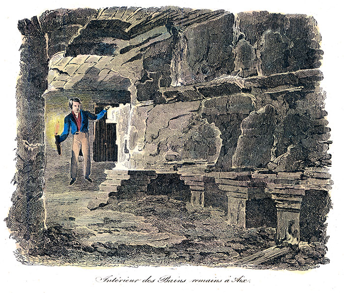 Les bains romains d'Aix-les-Bains, vers 1830 - gravure reproduite et restaurée numériquement par © Norbert Pousseur