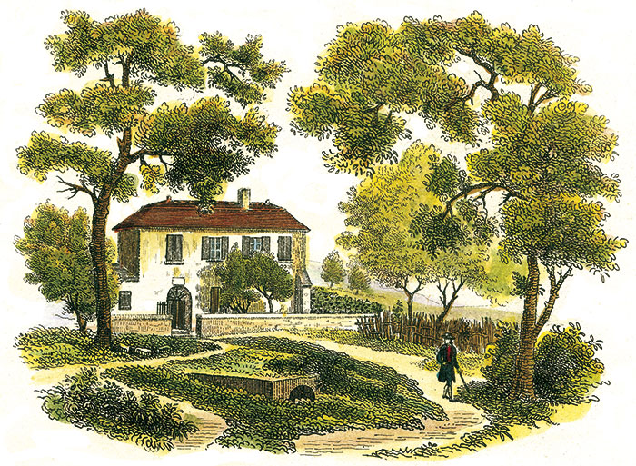 Les Charmettes, près de Chambéry, vers 1830 - reproduction et restauration numérique par © Norbert Pousseur