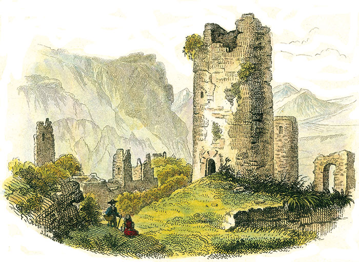 Tours de St Joire, environs de Chambéry, vers 1830 - reproduction et restauration numérique par © Norbert Pousseur