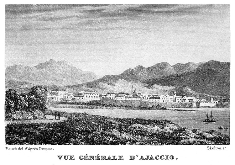 Vue générale d'Ajaccio vers 1830 - gravure reproduite et restaurée numériquement par © Norbert Pousseur