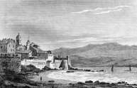 Zoom sur Les bords d'Ajaccio vers 1830 - gravure reproduite et restaurée numériquement par © Norbert Pousseur