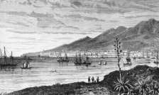 Zoom sur AAjaccio et son port vers 1850 - gravure reproduite et restaurée numériquement par © Norbert Pousseur