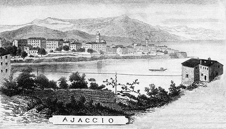 Ajaccio et sa rade vers vers 1880 - gravure reproduite et restaurée numériquement par © Norbert Pousseur