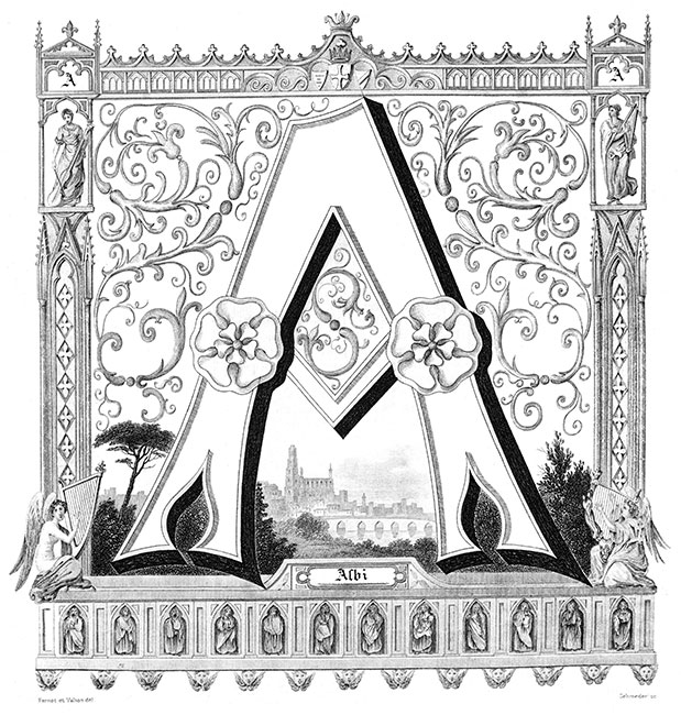 Albi pour la lettre A - gravure reproduite et restaurée numériquement par © Norbert Pousseur