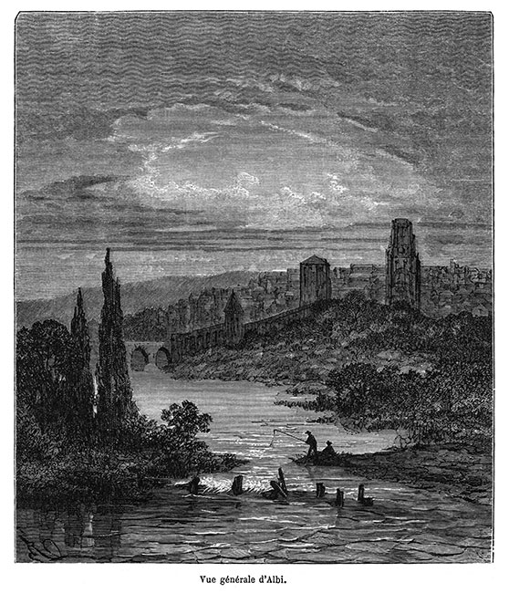 Albi sous un ciel sombre vers 1870 - gravure reproduite et restaurée numériquement par © Norbert Pousseur