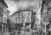 Zoom sur La Grande Place d'Albi en 1833 - gravure reproduite par la  © BNF et restaurée numériquement par © Norbert Pousseur