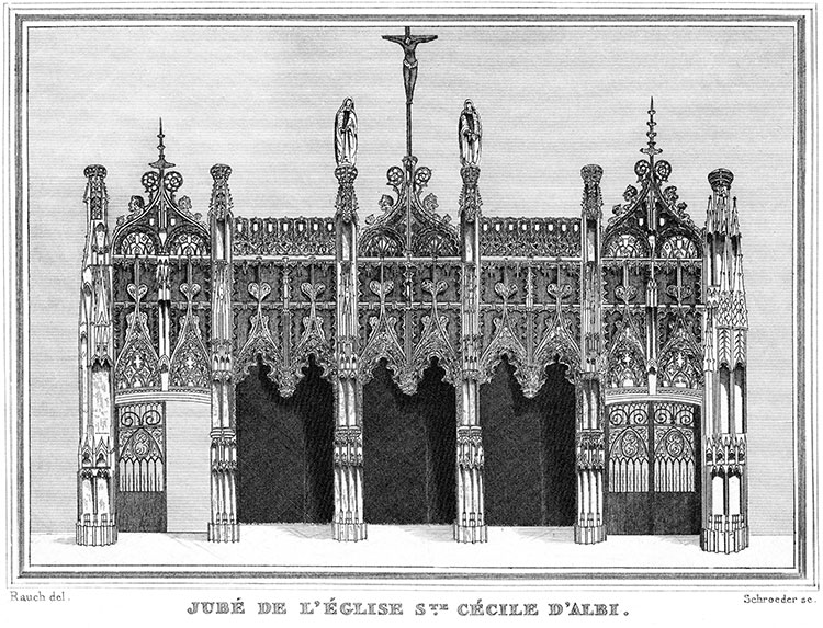 Jubé de la cathédrale St Cécile d'Albi, vers 1835 - gravure reproduite et restaurée numériquement par © Norbert Pousseur