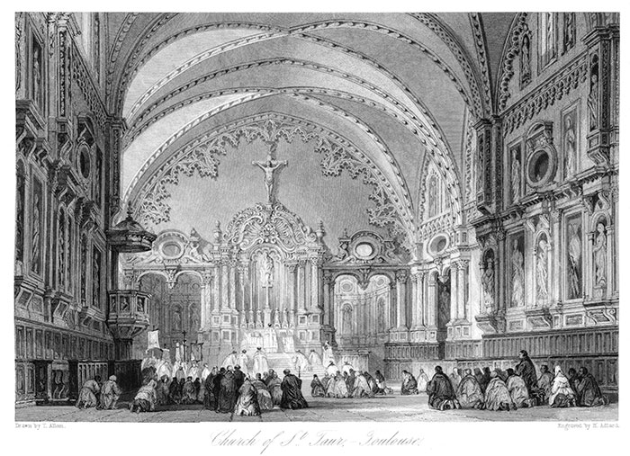 église du Taur de Toulouse  par Thomas Allom - reproduction © Norbert Pousseur