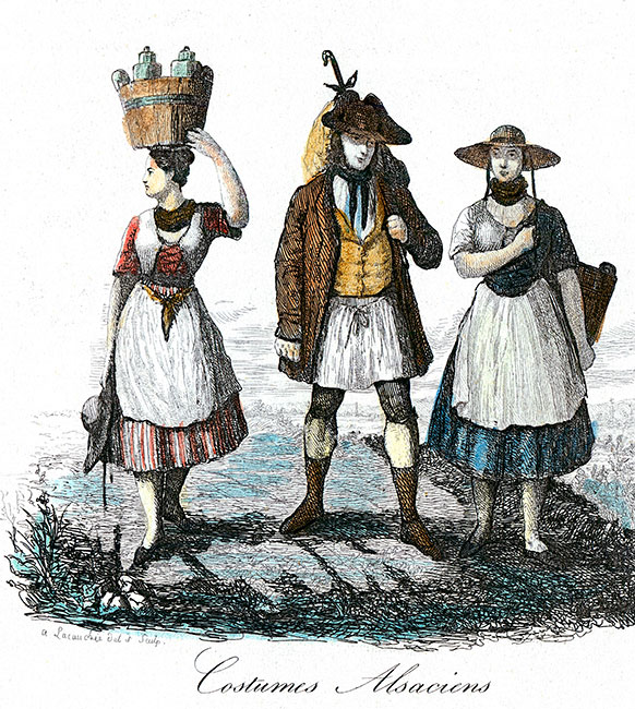 Costumes alsaciens vers 1830 - gravure reproduite et restaurée par © Norbert Pousseur