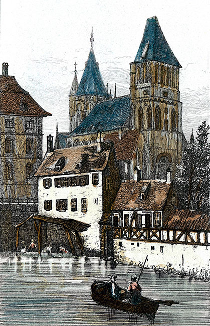 église St Thomas de Strasbourg vers 1830 - rgravure reproduite et restaurée par © Norbert Pousseur