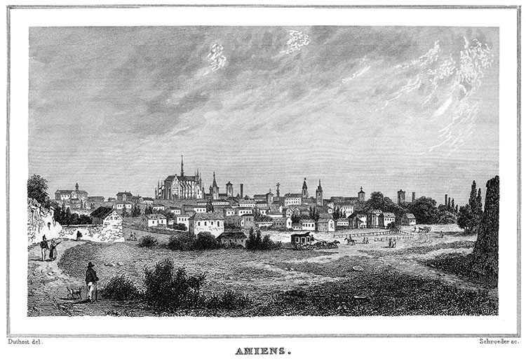 Vue générale d'Amiens vers 1835 - gravure reproduite et restaurée numériquement par © Norbert Pousseur