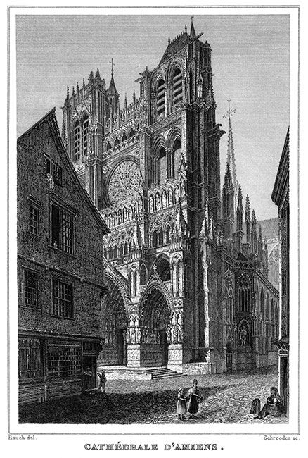 Cathédrale d'Amiens vers 1835 - gravure de Rauch reproduite et restaurée numériquement par © Norbert Pousseur