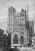 Zoom sur la Cathédrale d'Amiens vers 1850, gravure de F. A. Pernot reproduite et restaurée numériquement par © Norbert Pousseur