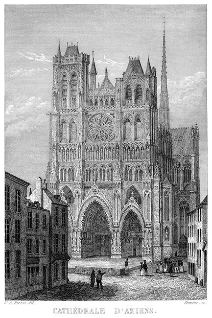 Cathédrale d'Amiens vers 1850, gravure de F. A. Pernot reproduite et restaurée numériquement par © Norbert Pousseur
