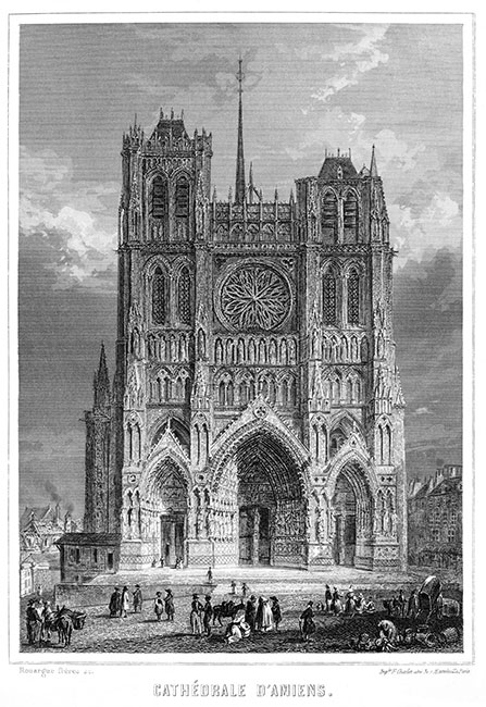 Cathédrale d'Amiens vers 1855, gravure de Rouargue reproduite et restaurée numériquement par © Norbert Pousseur