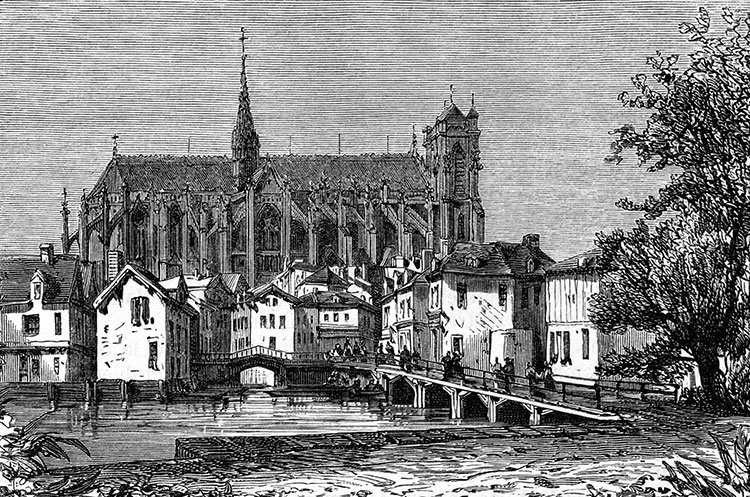 Amiens et ses pomenades vers 1870 - gravure reproduite et restaurée numériquement par © Norbert Pousseur