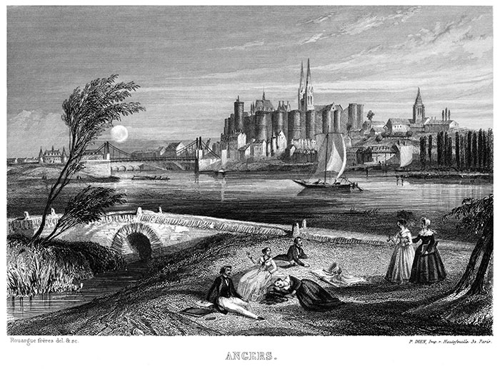 Angers champêtre vers 1850  - gravure de Rouargue,  reproduite et restaurée par © Norbert Pousseur