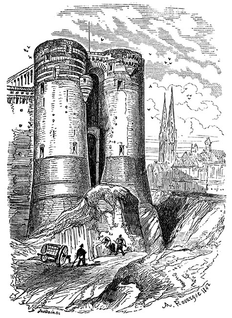 La Porte des champs du château d'Angers, par Adolphe Rouargue en 1842,  - gravure reproduite et retouchée par  © Norbert Pousseur