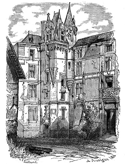 Le logis Barrault à Angers, par Adolphe Rouargue en 1842,  - gravure reproduite et retouchée par  © Norbert Pousseur