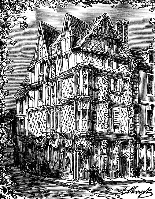 La maison de maître Adam à Angers vers 1860 - gravure reproduite et retouchée par  © Norbert Pousseur