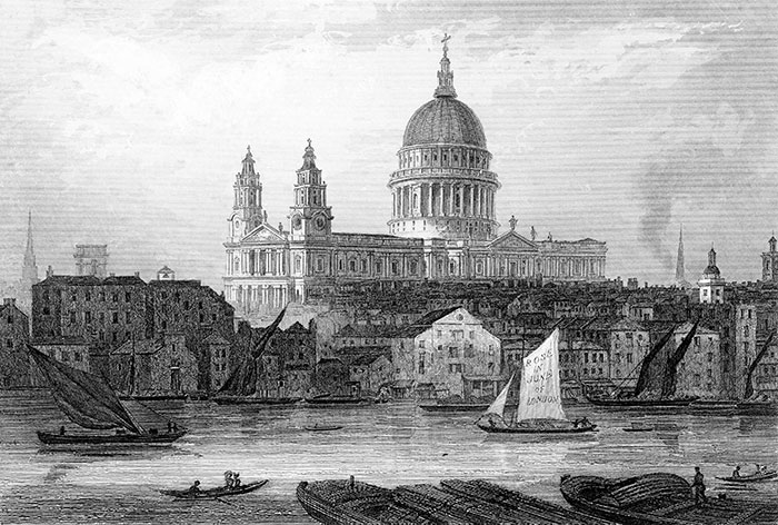 La Tamise et St Paul à Londres - gravure reproduite et restaurée numériqueemnt par © Norbert Pousseur