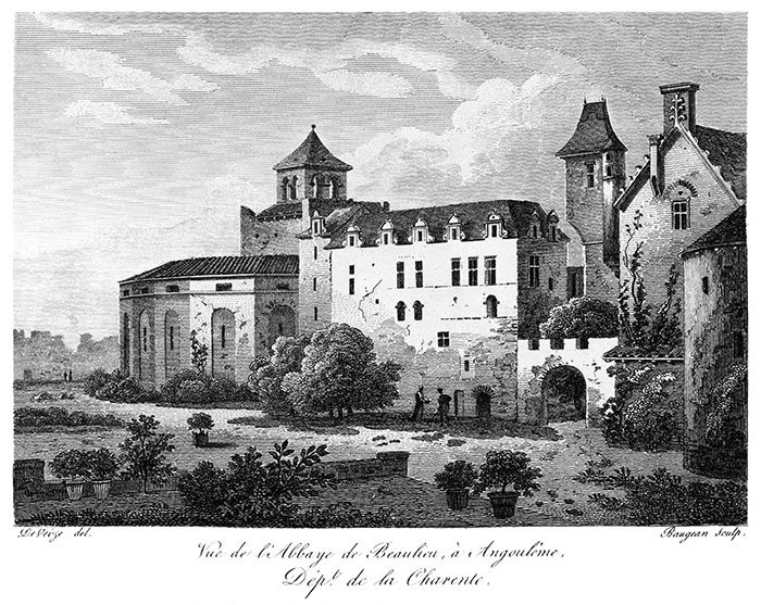 L'abbaye de Beaulieu à Angoulême vers 1820 - gravure reproduite puis retouchée par  © Norbert Pousseur