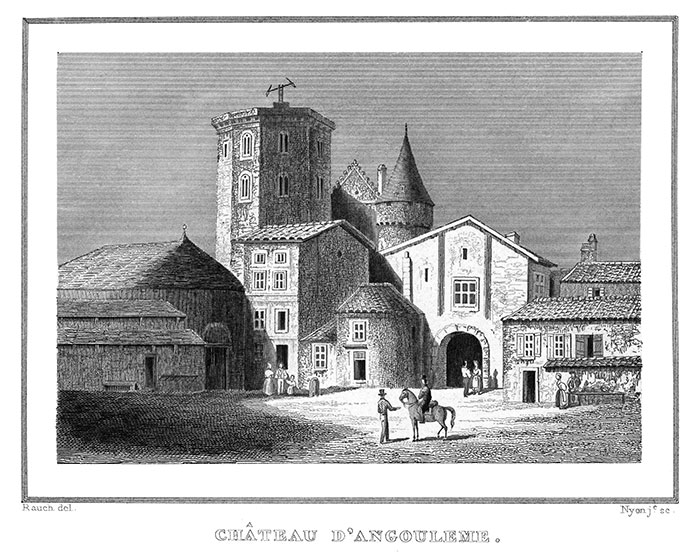 Château d'Angoulême vers 1830 - gravure reproduite puis retouchée par  © Norbert Pousseur