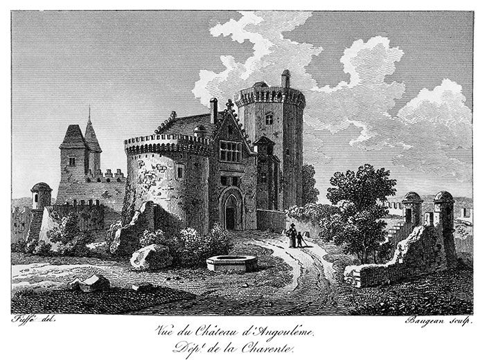 Château d'Angoulême vers 1820 - gravure reproduite puis retouchée par  © Norbert Pousseur