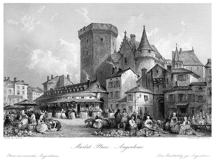 Le marché d'Angoulême vers 1840 - gravure reproduite puis retouchée par  © Norbert Pousseur