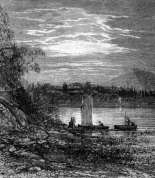 Zoom sur Annecy au bord du lac vers 1870 - gravure reproduite et restaurée numériquement par © Norbert Pousseur