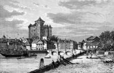 Zoom sur ALe centre d'Annecy vers 1870 - gravure reproduite et restaurée numériquement par © Norbert Pousseur