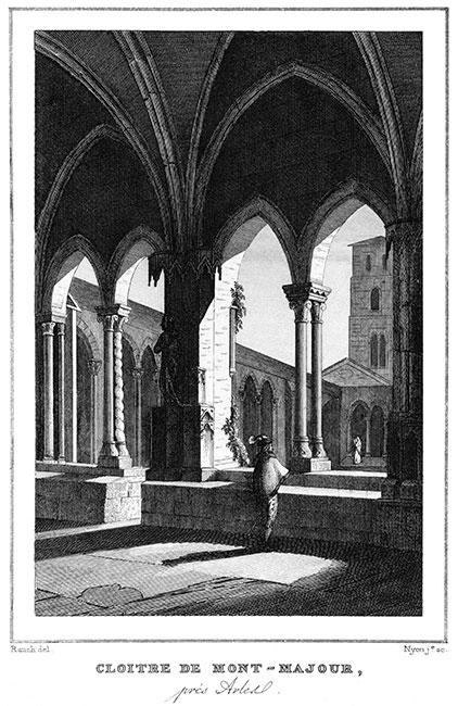 Cloître de Mont-Majour à Arles vers 1830- gravure reproduite et restaurée numériquement par © Norbert Pousseur