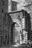 Zoom sur Porte du théâtre d'Arles vers 1820 - gravure reproduite et restaurée numériquement par © Norbert Pousseur