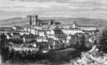 Zoom sur Auch vue de haut, vers 1880 - gravure reproduite et restaurée par © Norbert Pousseur