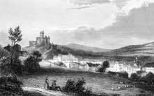 Zoom sur Aurillac et sa campagne vers 1835 - gravure reproduite et restaurée numériquement par © Norbert Pousseur