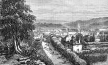 Zoom sur Aurillac vers vers 1880, - gravure reproduite et restaurée numériquement par © Norbert Pousseur